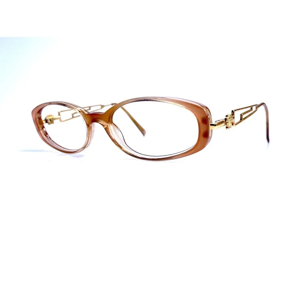 Versace Beige Gold Clear Oval Glasses Medusa Temple Italy MOD V50 G51 51 17 130